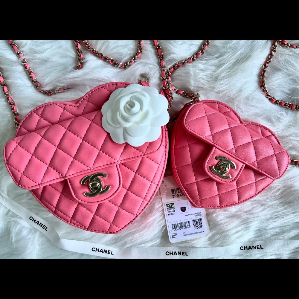 Chanel 22s SMALL Pink Heart Bag Light Gold Hardware
